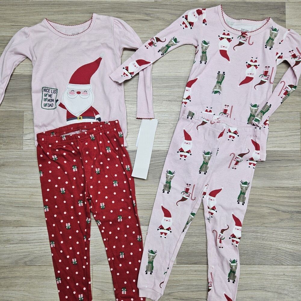 Carters Baby Girl Pink Red Christmas Pajamas Size 18 Months Santa Reindeer